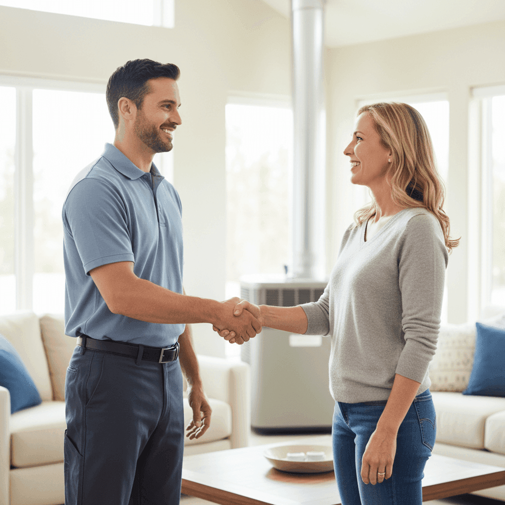 HVAC technician shaking hands with customer